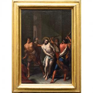 Feine venezianische Tafel aus dem späten 16. Jahrhundert, Christus an der Säule